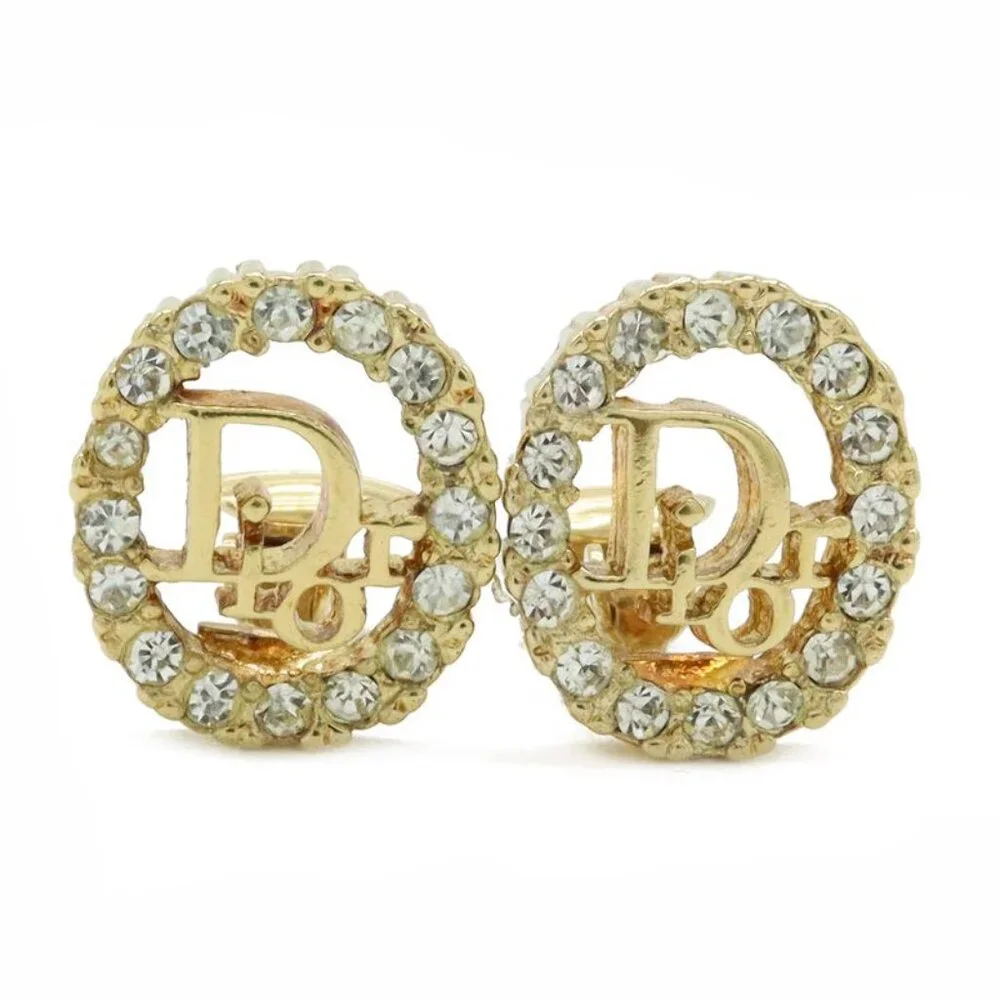 Christian Dior Logo Earrings GP Rhinestone - Picture 2 of 5